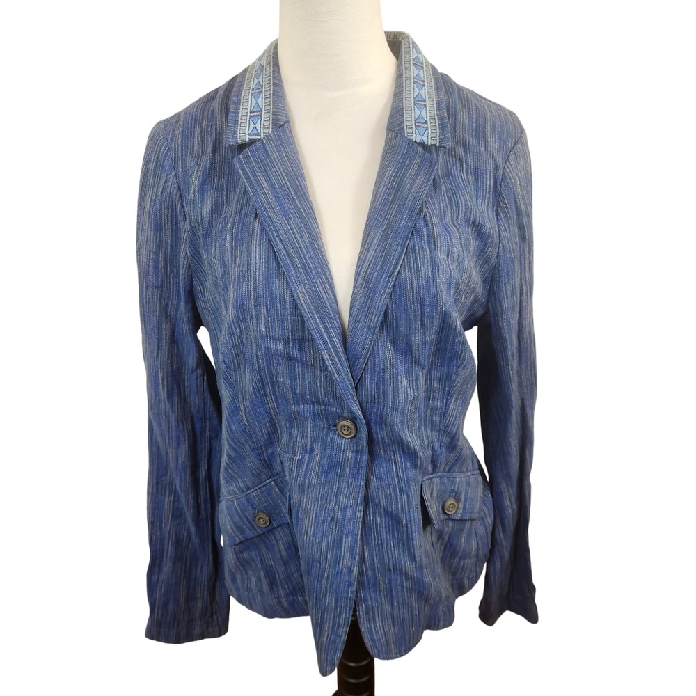 Cartonnier by Anthropologie Blue Striped Linen Blend‎ Blazer Jacket Size 12